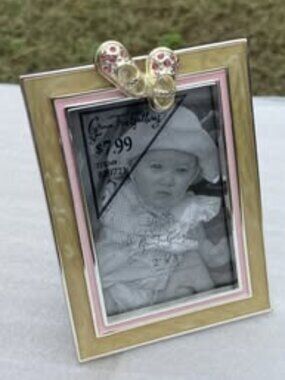 Vintage Green Tree Gallery Baby’s Room Pink Rhinestone Baby Shoes Picture Frame